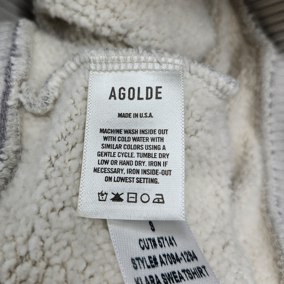 AGOLDE Klara Heather Grey Extended V-Neck Heavyweight Brushed Fleece Sweatshirt - Picture 12 of 12